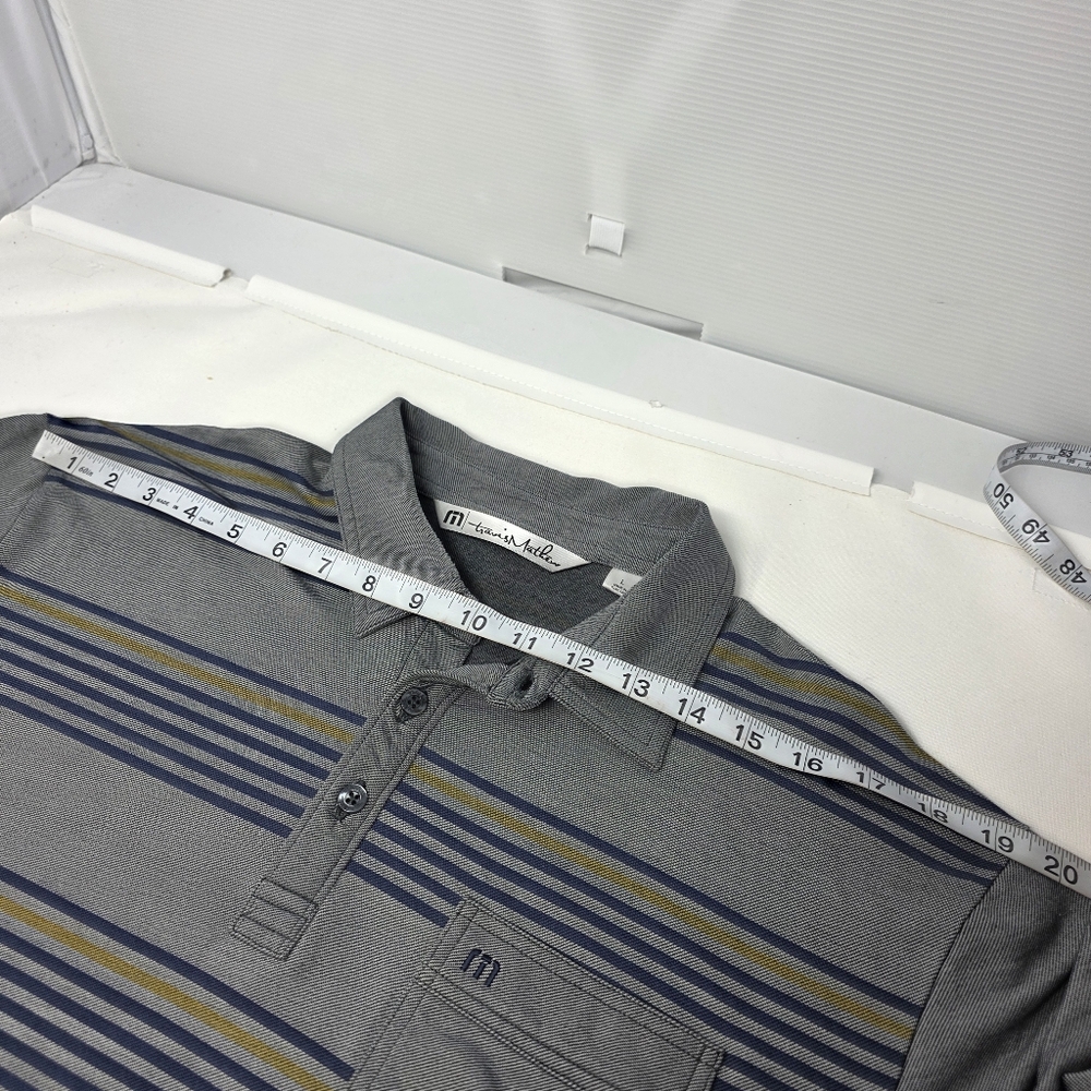 Travis Mathew Shirt Mens Large Gray Striped Performance Golf Polo Pocket Stretch - Picture 7 of 8